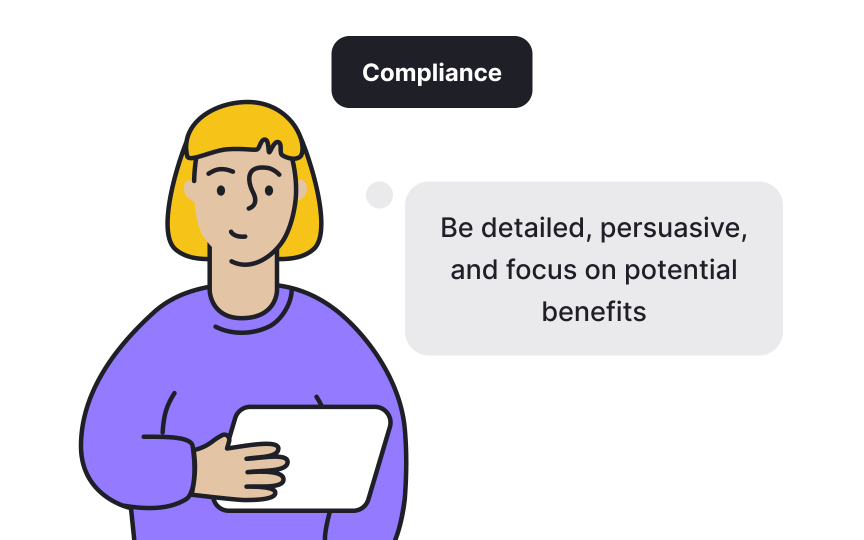 Adapting communication for Compliance types Bad Practice