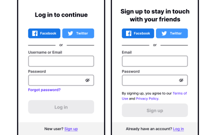 Differentiate login and sign-up