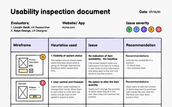 Document usability inspection findings