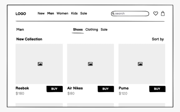 Ecommerce website wireframing