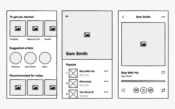 Music app wireframing