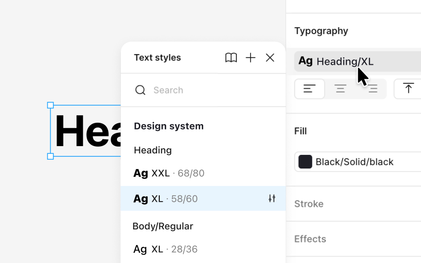 Organizing and editing text styles in Figma