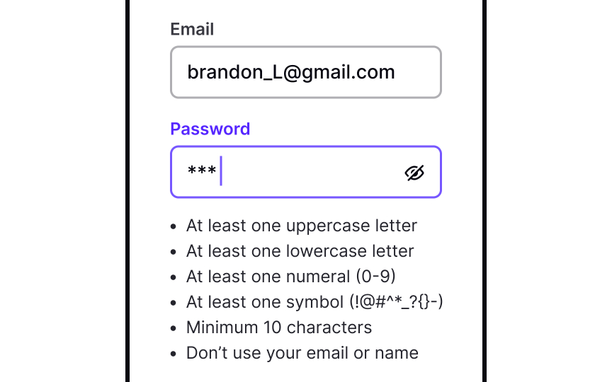 Set clear password requirements Bad Practice