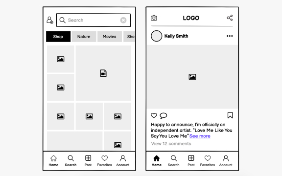Social media app wireframing