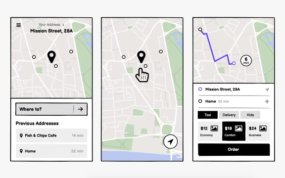 Taxi app wireframing