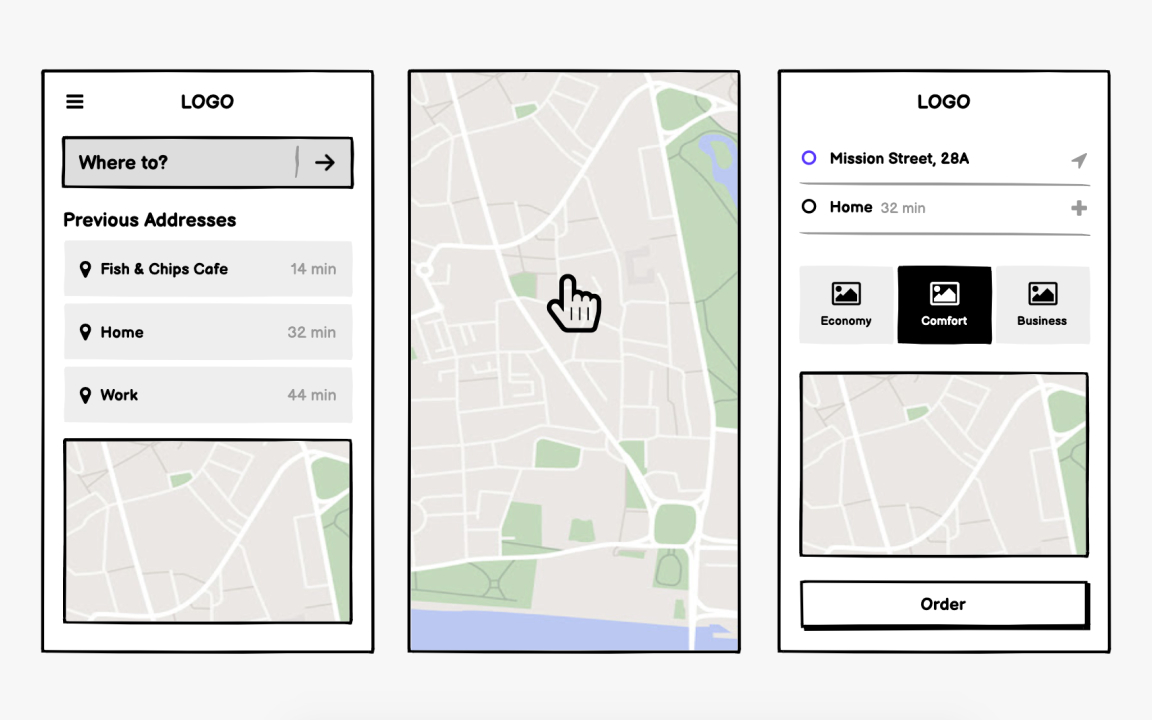 Taxi app wireframing Bad Practice