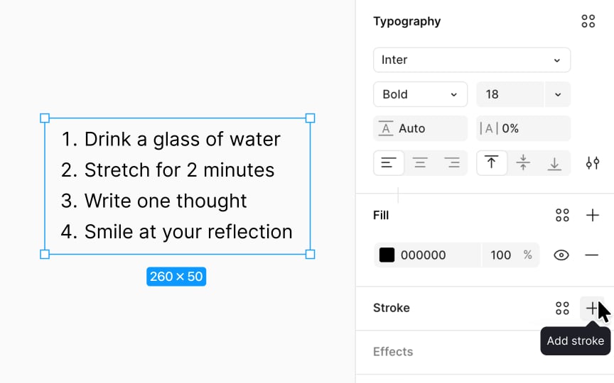 Text stroke in a list