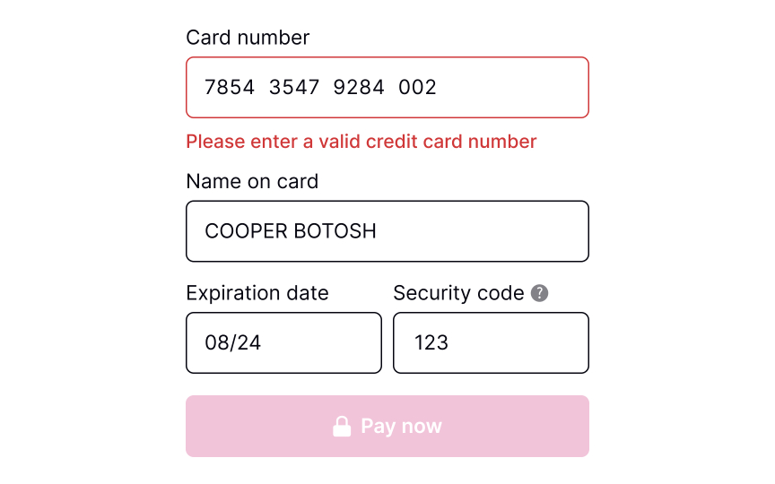 Validate payment details Best Practice