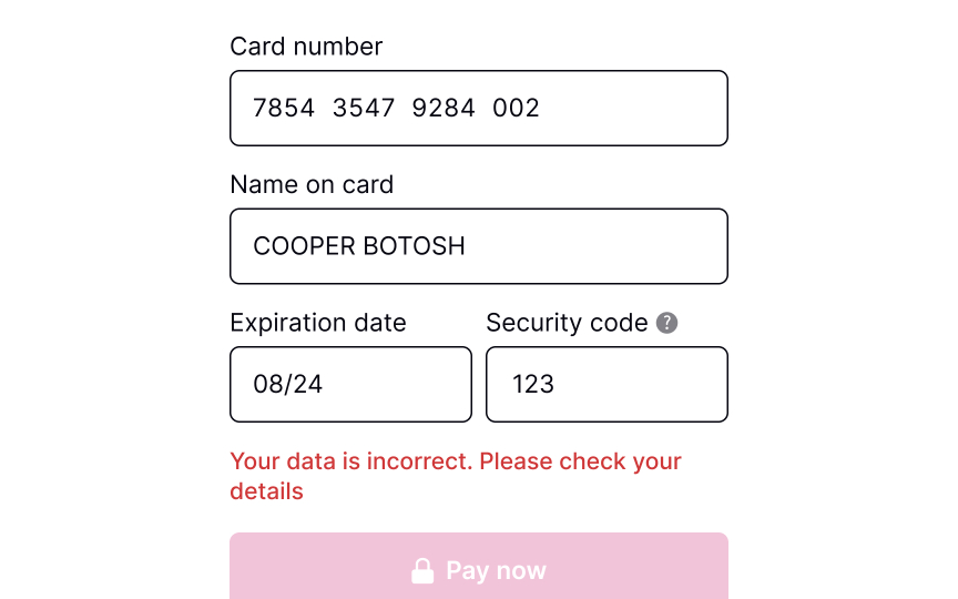 Validate payment details Bad Practice