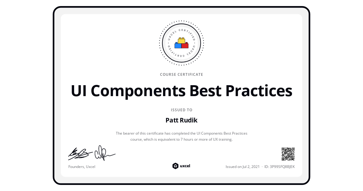 Certificate of completion for UI Components II | Uxcel