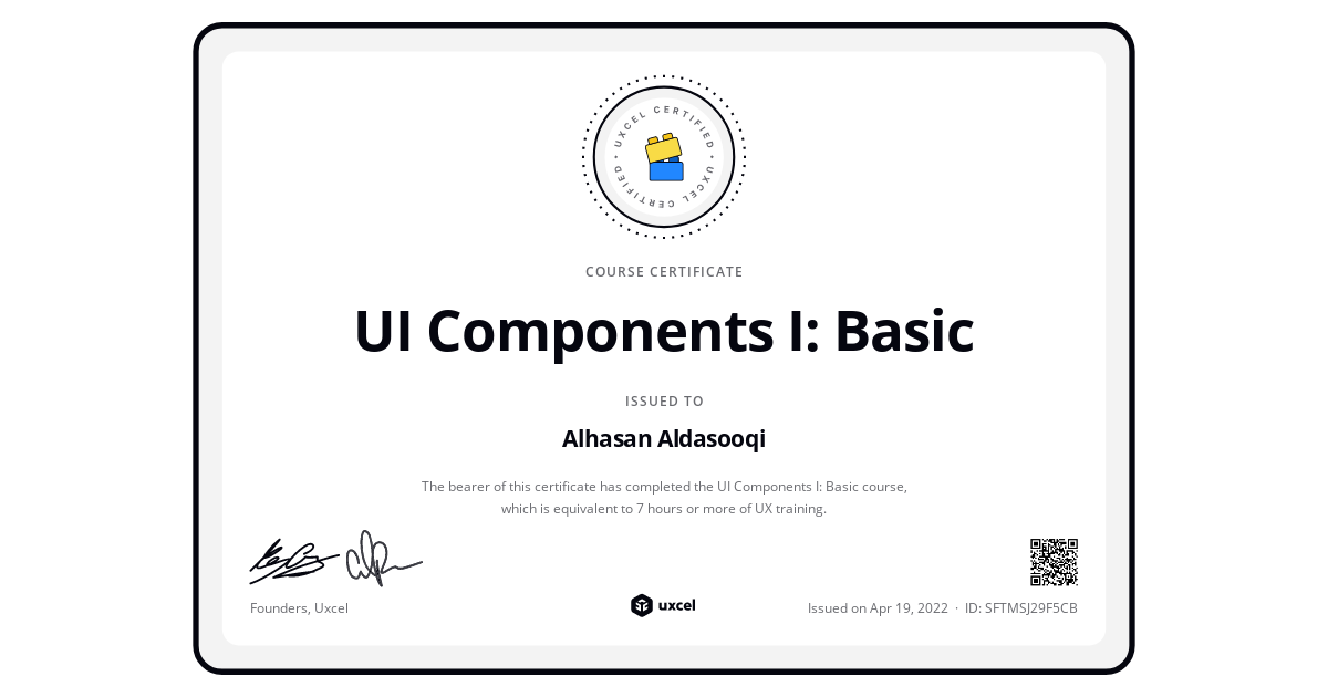 Uxcel Course Certificate of Completion | Uxcel