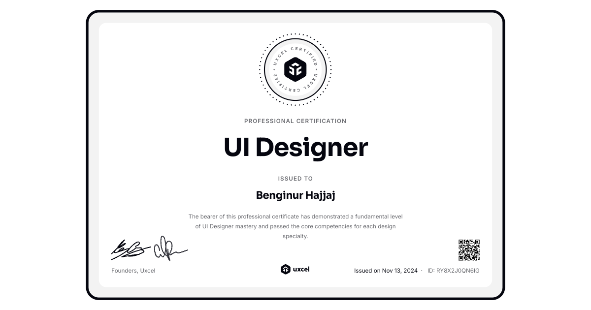 Uxcel Certification Certificate of Completion | Uxcel