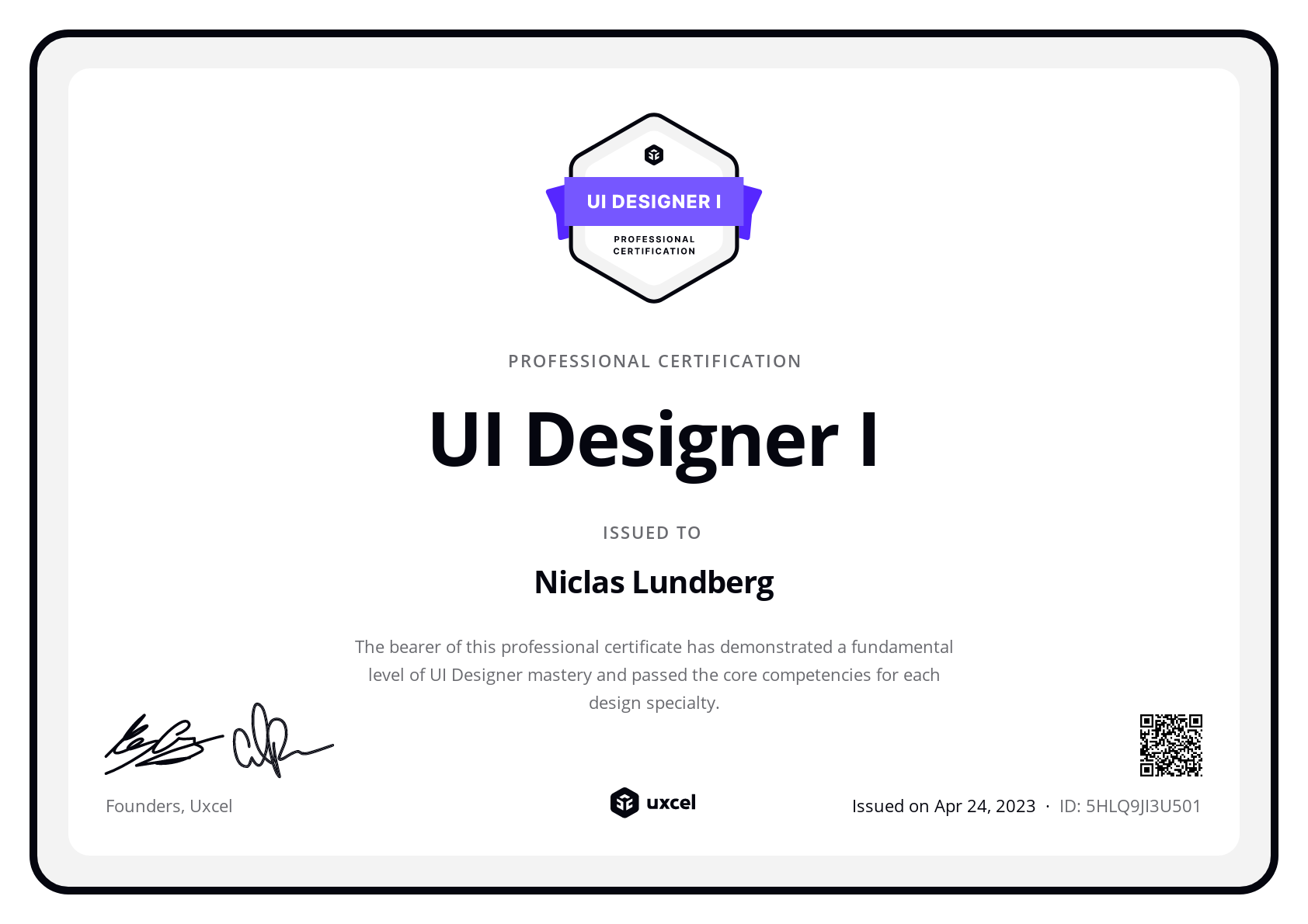 Uxcel Certification Certificate of Completion | Uxcel