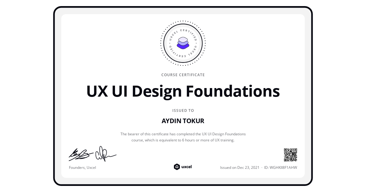 Certificate of completion for UX Design Foundations | Uxcel