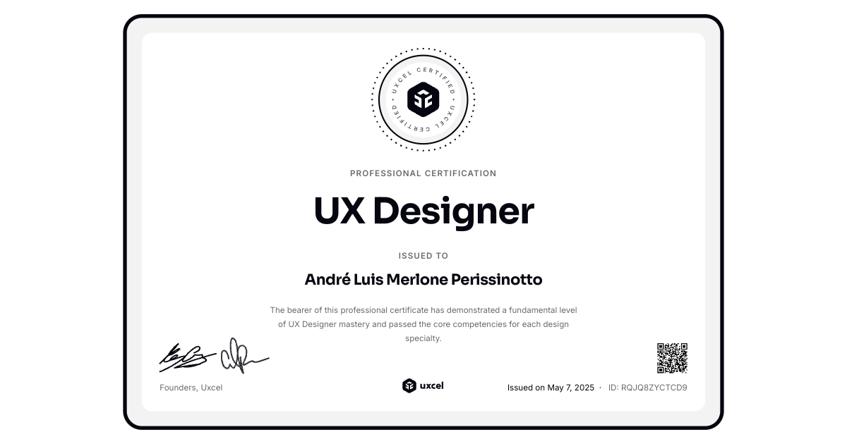 Certificate of completion for UX Designer | Uxcel