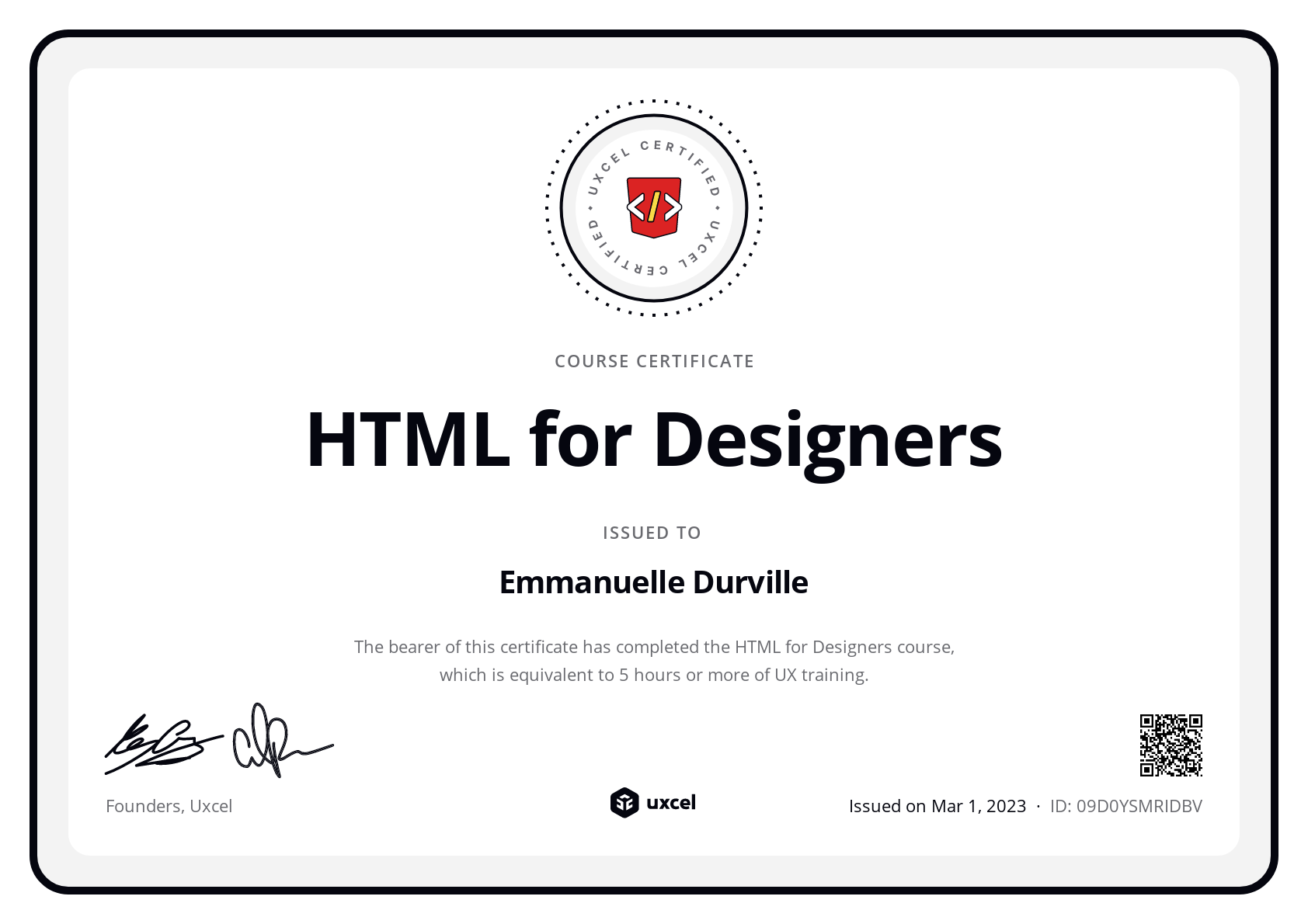 Uxcel Course Certificate of Completion | Uxcel