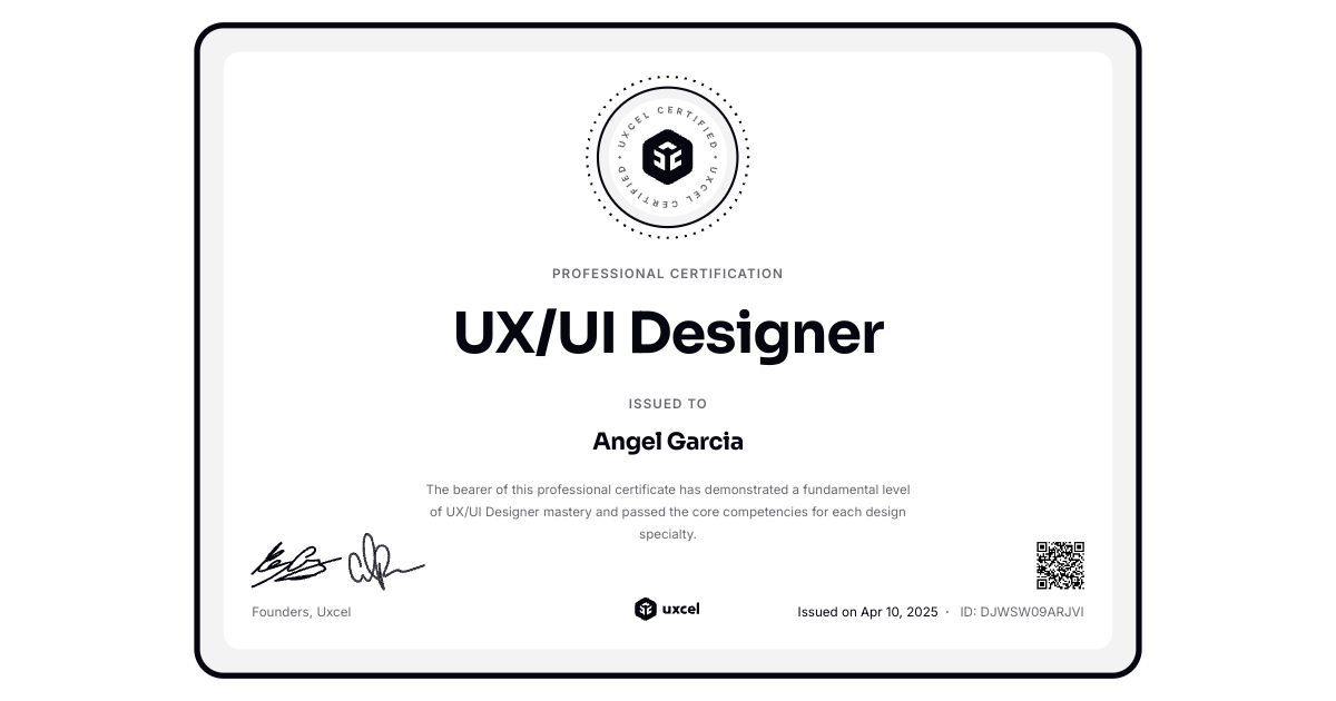 Professional certification, UX/UI Designer | Uxcel