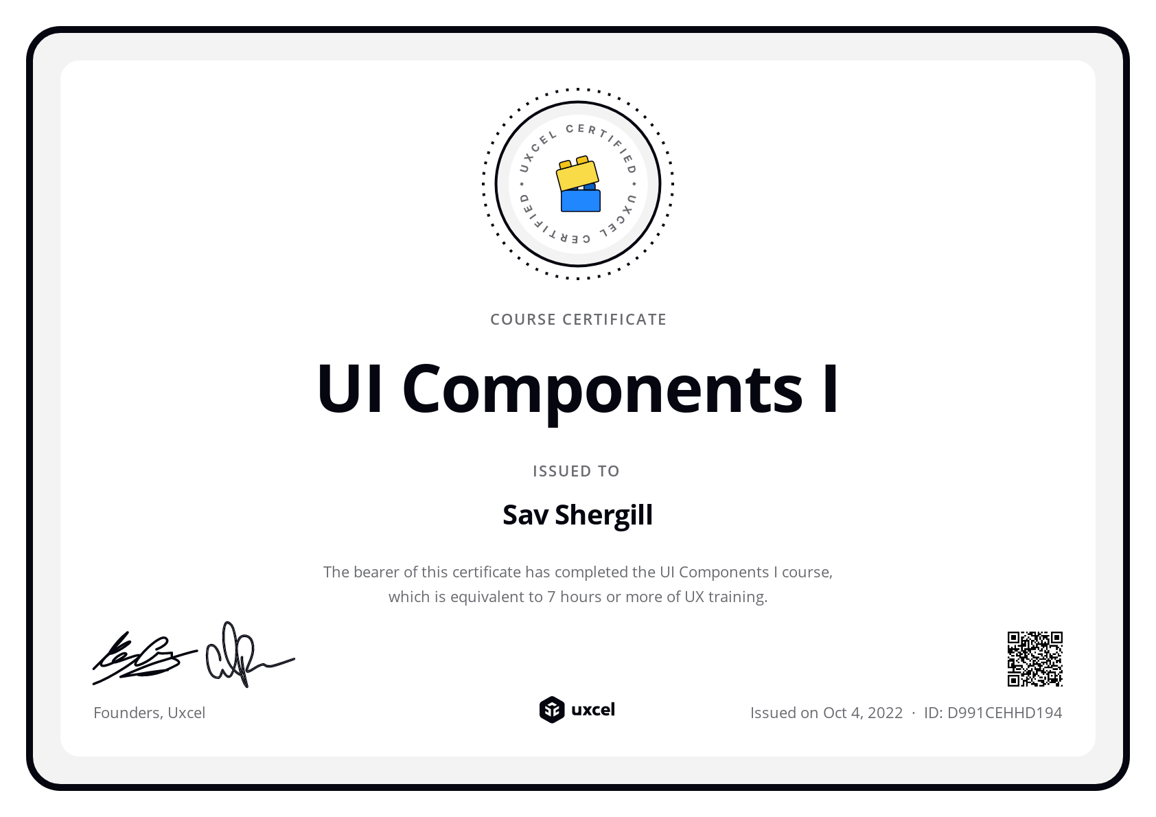 Uxcel Course Certificate of Completion | Uxcel